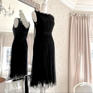 Alberta Ferretti black tulle raw edge dress 8